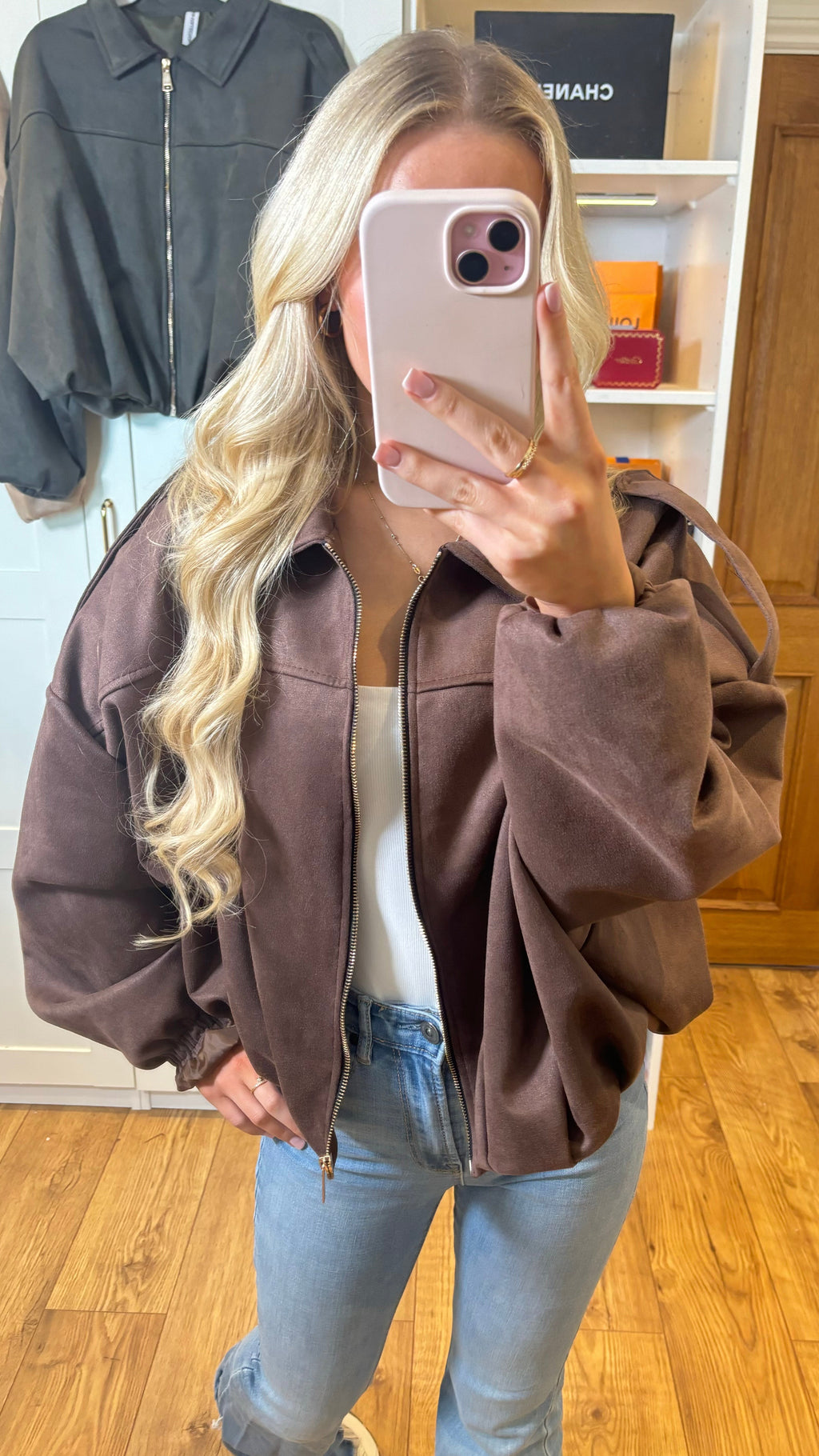Chocolate Suede Bomber Jacket