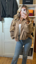 Beige Suede Bomber Jacket
