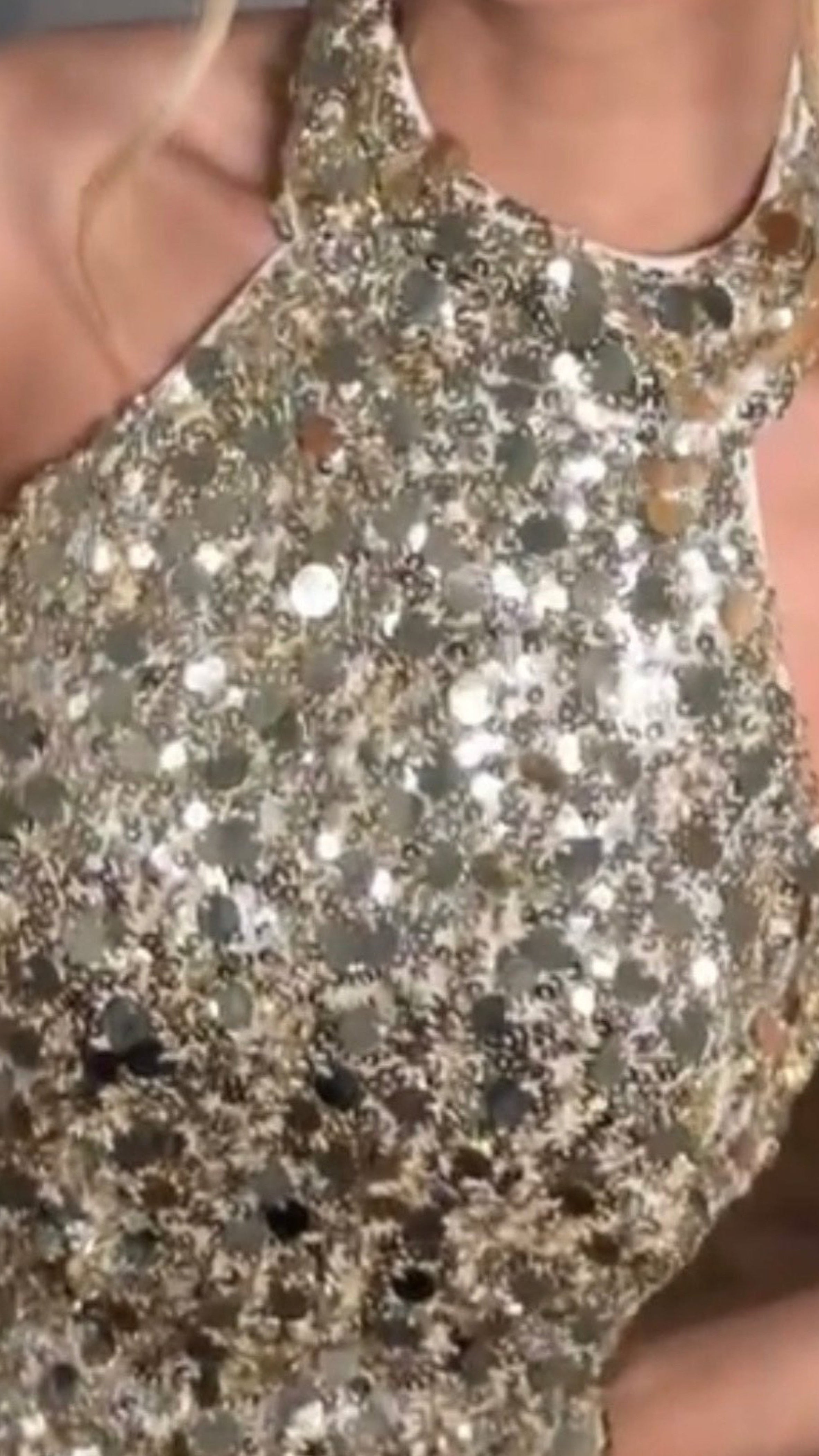 Gold Halter Neck Backless Embellished Top