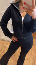 Black Zip Up Flared Tracksuit