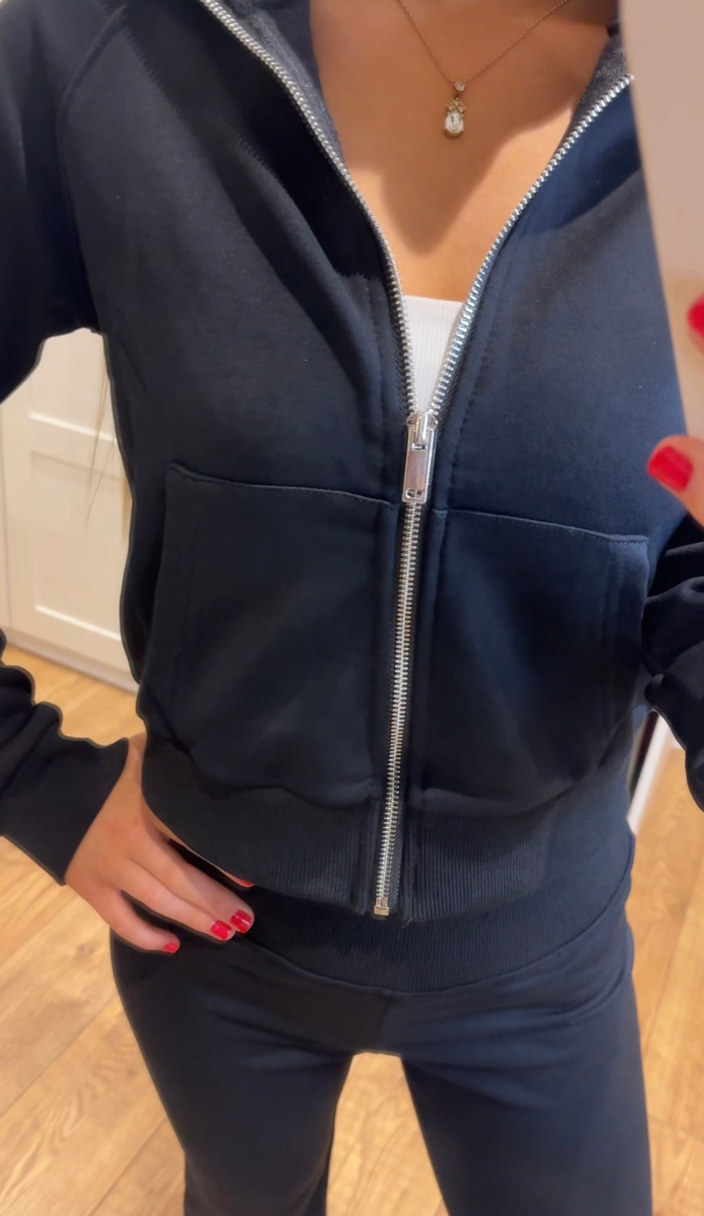Black Zip Up Flared Tracksuit