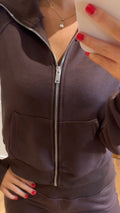 Chocolate Zip Up Flared Tracksuit
