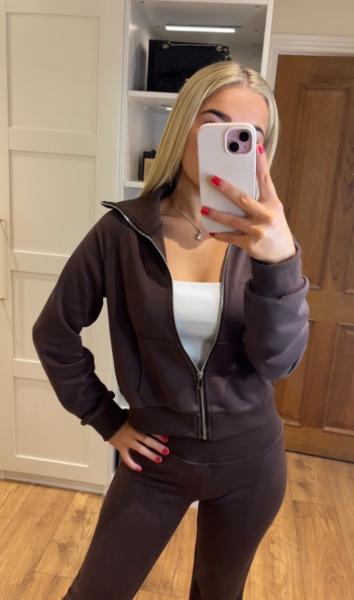 Chocolate Zip Up Flared Tracksuit